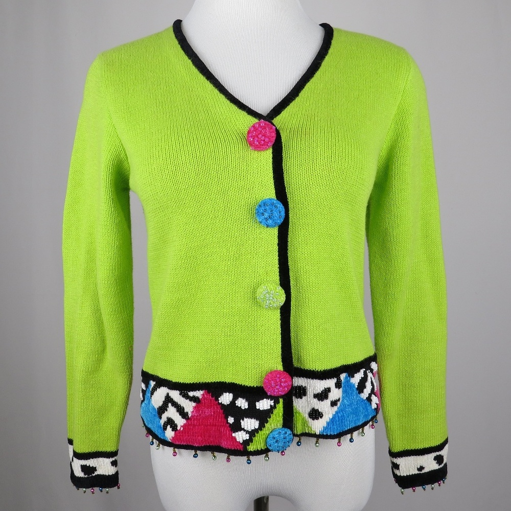 Vintage 1980's Jack B Quick Petites Green Cardigan sz PP